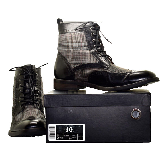 B5 Auth VINTAGE FOUNDRY The Helidor Black Leather Wingtip High-Top Boots Size 10 - Picture 1 of 9